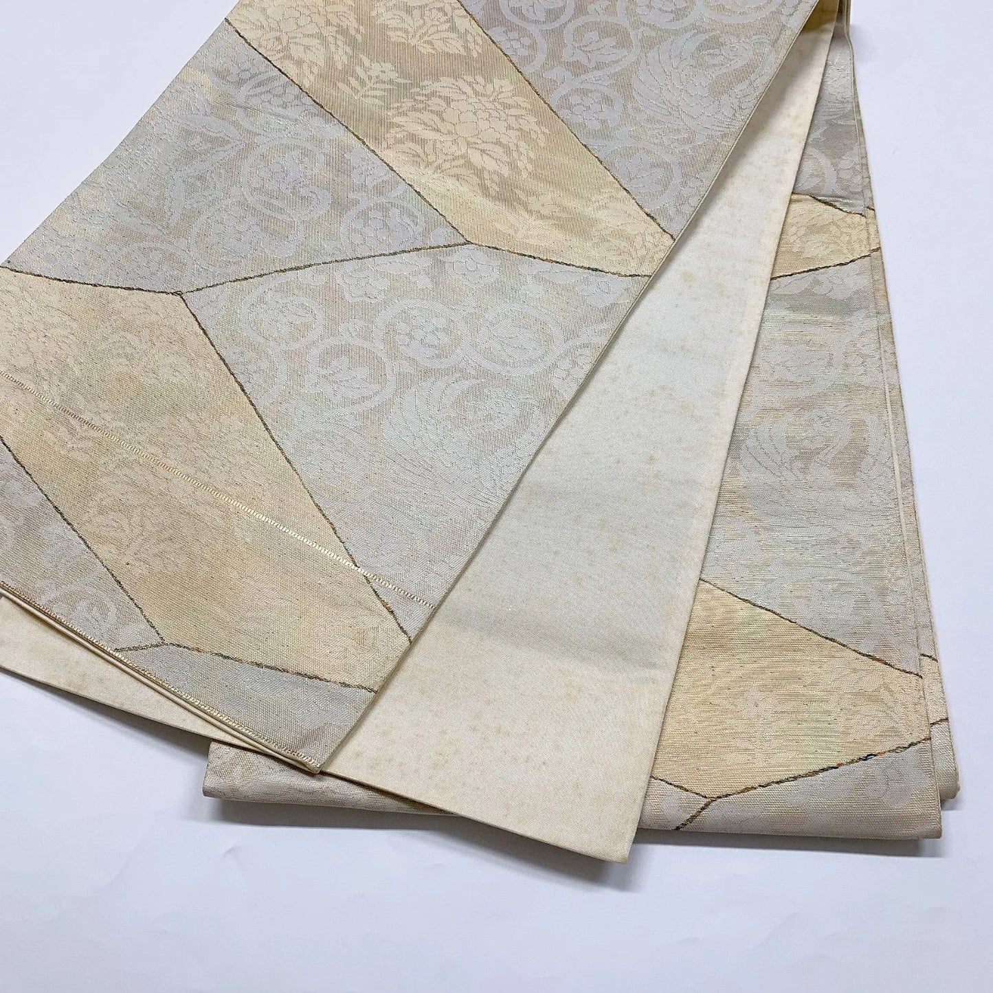 6900# Japanese Vintage Fukuro Obi Belt Kimono Fabric Silk Traditional Silver