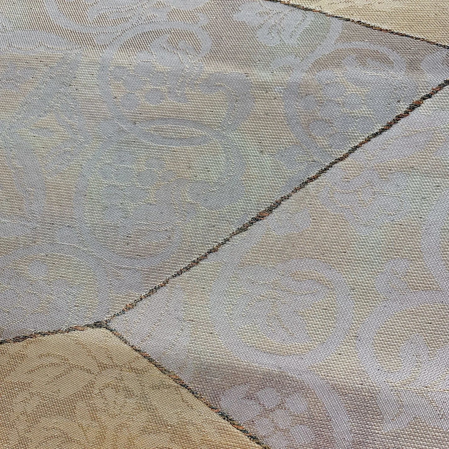 6900# Japanese Vintage Fukuro Obi Belt Kimono Fabric Silk Traditional Silver