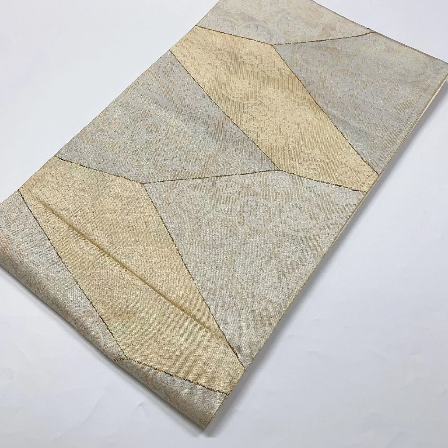 6900# Japanese Vintage Fukuro Obi Belt Kimono Fabric Silk Traditional Silver