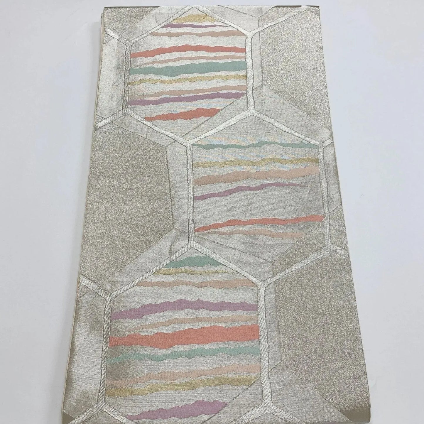 6882# Japanese Vintage Fukuro Obi Belt Kimono Fabric Silk Traditional Silver