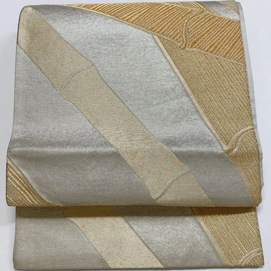 6883# Japanese Vintage Fukuro Obi Belt Kimono Fabric Silk Traditional Silver
