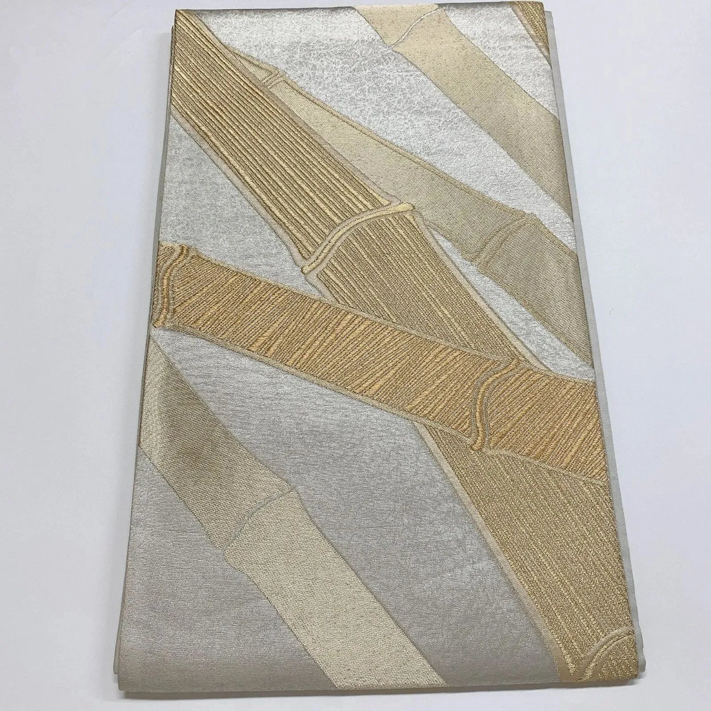 6883# Japanese Vintage Fukuro Obi Belt Kimono Fabric Silk Traditional Silver