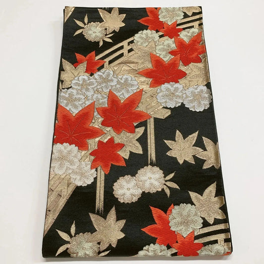 6885# Japanese Vintage Fukuro Obi Belt Kimono Fabric Silk Traditional Black