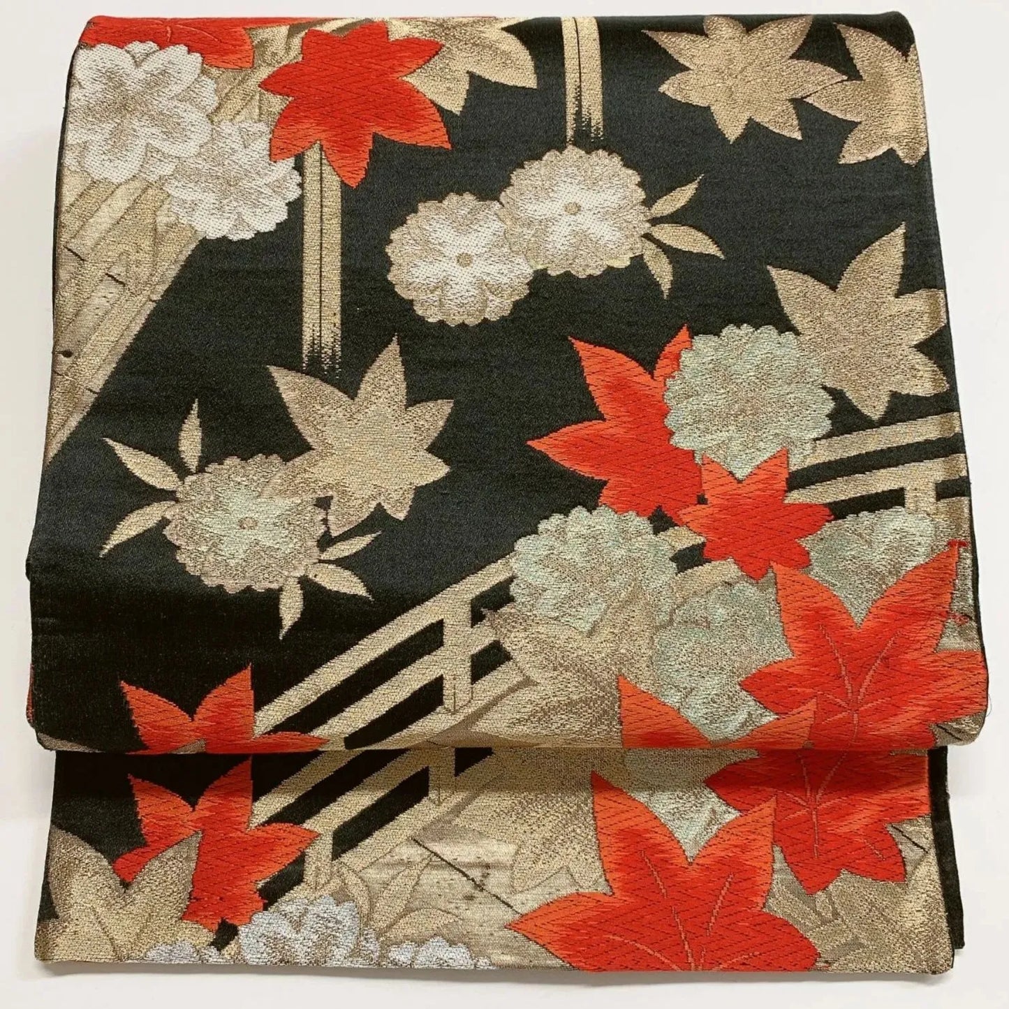 6885# Japanese Vintage Fukuro Obi Belt Kimono Fabric Silk Traditional Black