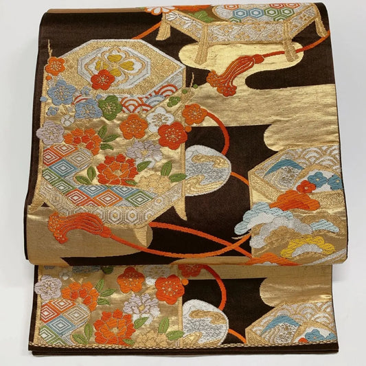 6886# Japanese Vintage Fukuro Obi Belt Kimono Fabric Silk Traditional
