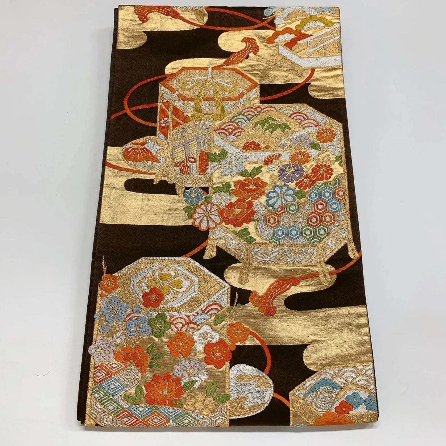 6886# Japanese Vintage Fukuro Obi Belt Kimono Fabric Silk Traditional