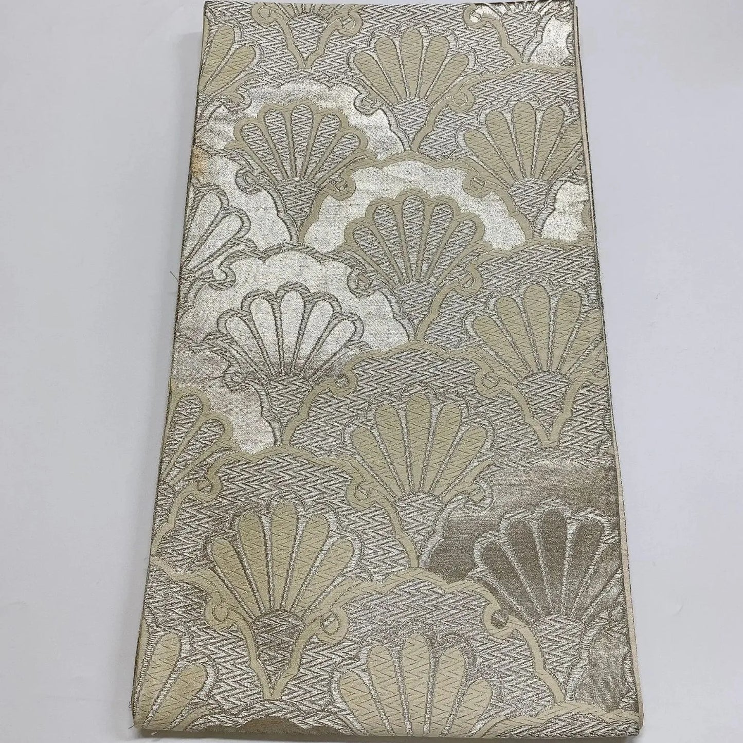 6890# Japanese Vintage Fukuro Obi Belt Kimono Fabric Silk Traditional Silver