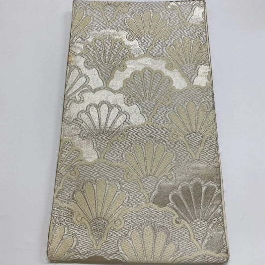 6890# Japanese Vintage Fukuro Obi Belt Kimono Fabric Silk Traditional Silver