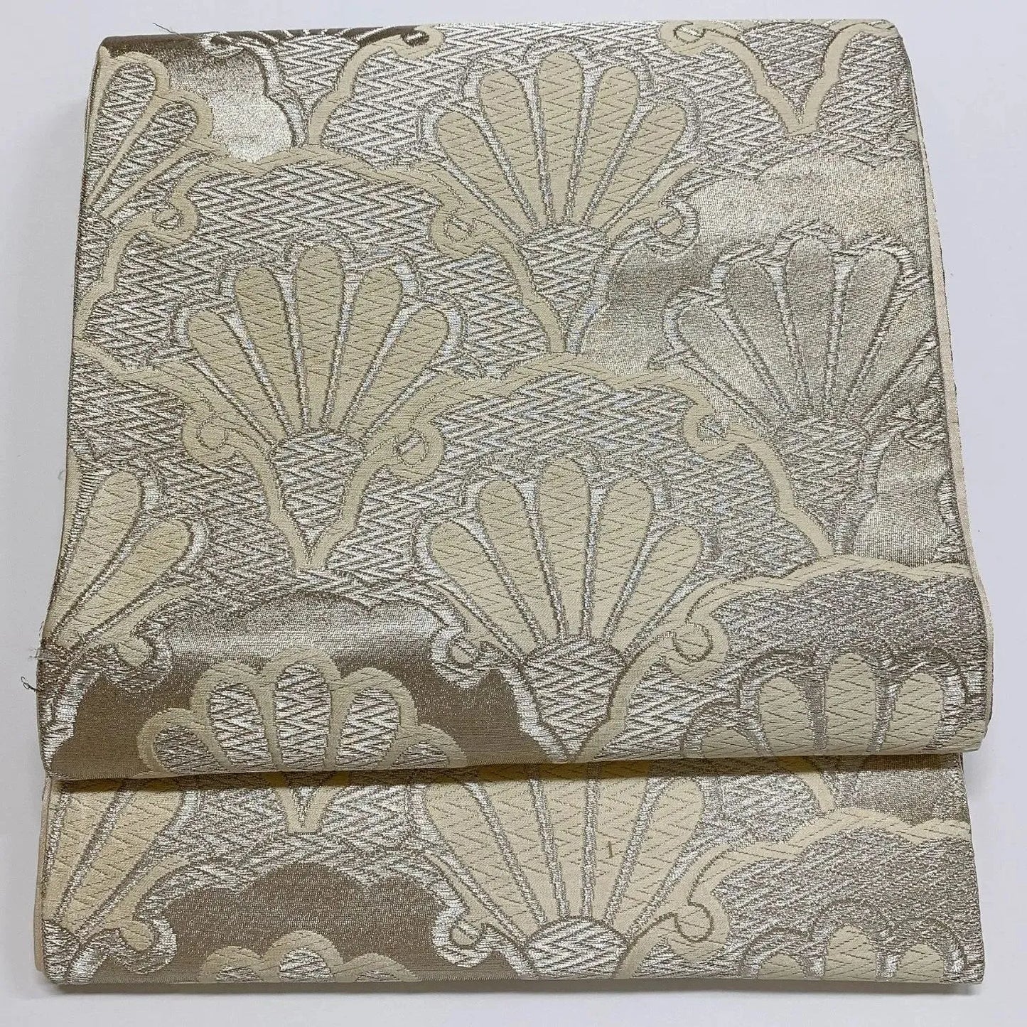 6890# Japanese Vintage Fukuro Obi Belt Kimono Fabric Silk Traditional Silver