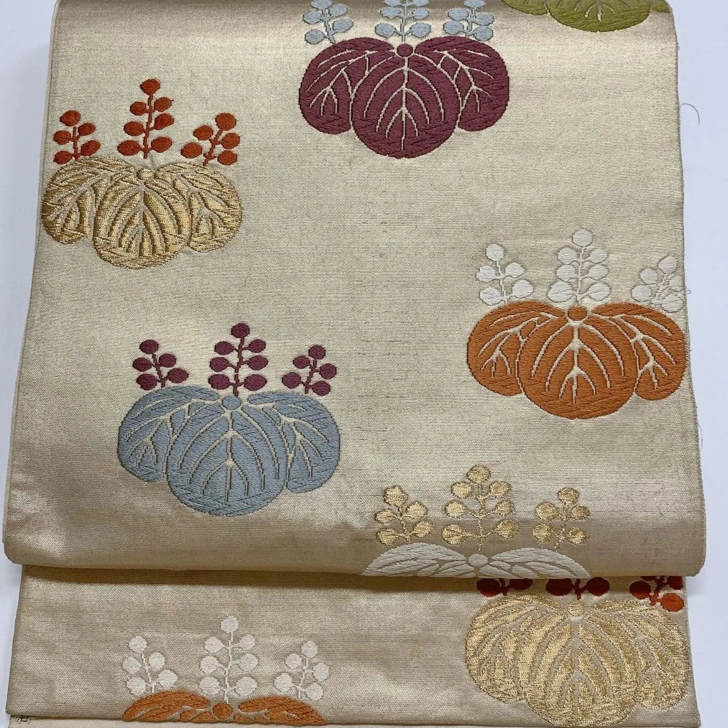 6891# Japanese Vintage Fukuro Obi Belt Kimono Fabric Silk Traditional Embroidery