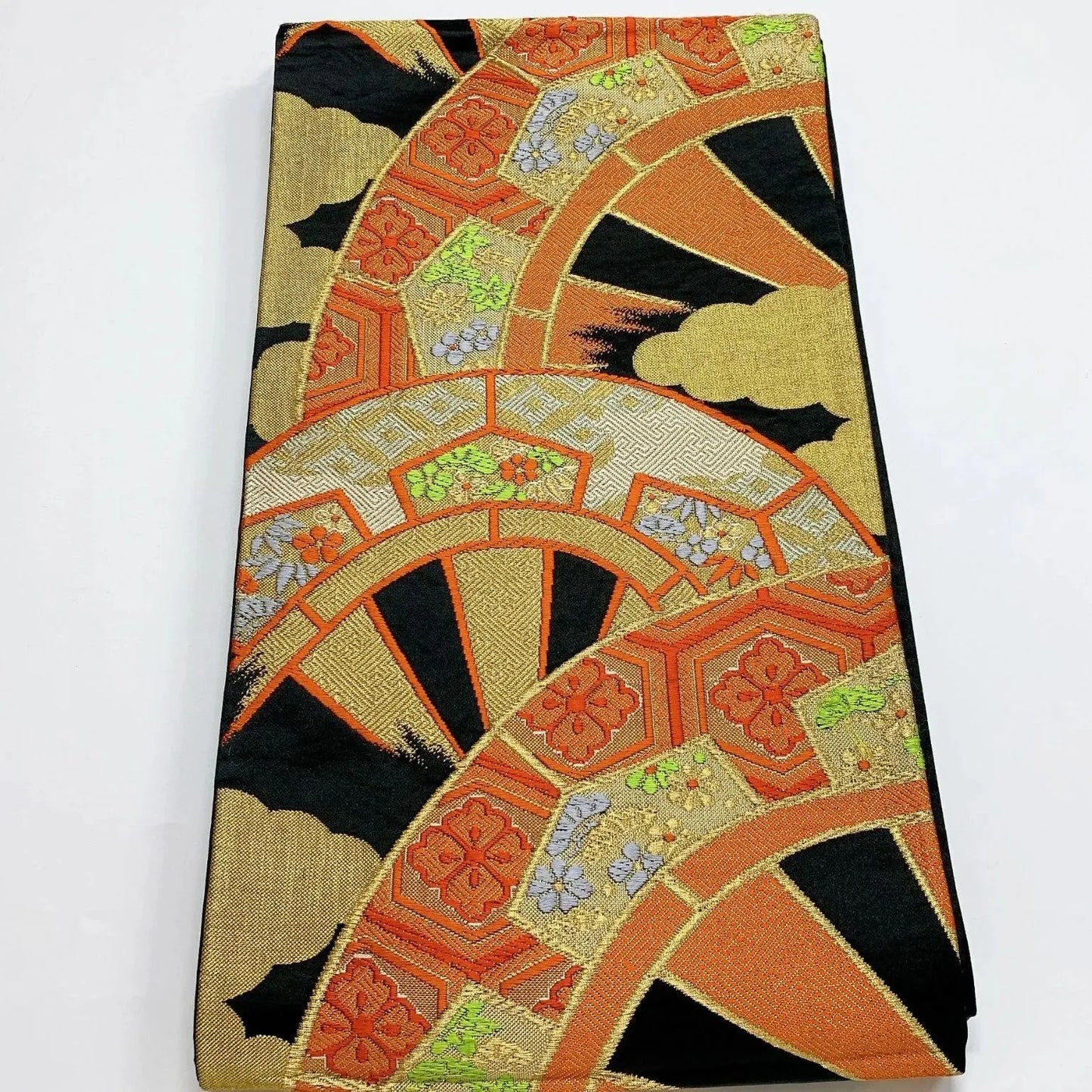 6893# Japanese Vintage Fukuro Obi Belt Kimono Fabric Silk Traditional Black