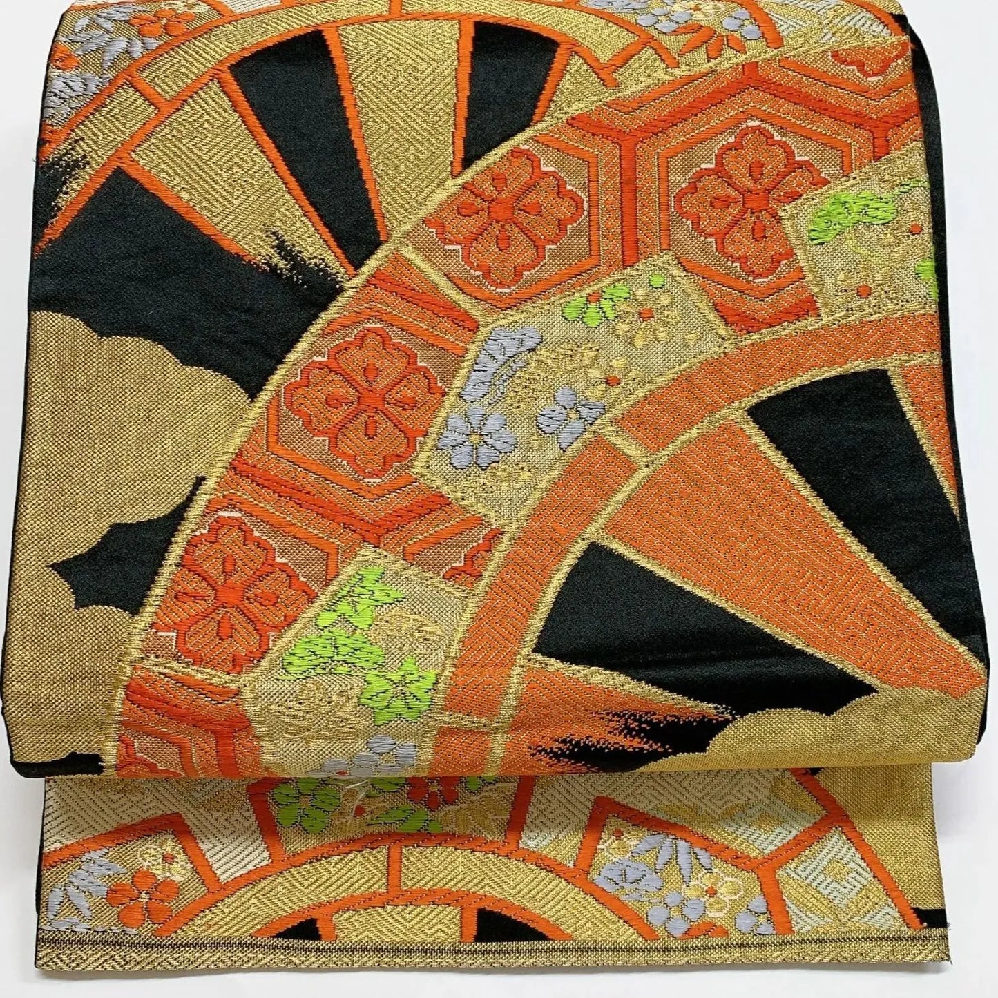 6893# Japanese Vintage Fukuro Obi Belt Kimono Fabric Silk Traditional Black