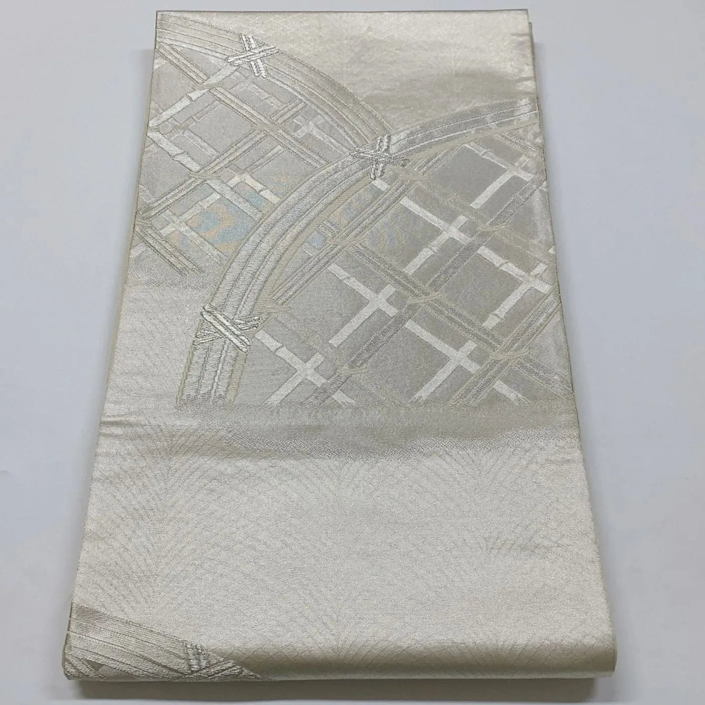 6894# Japanese Vintage Fukuro Obi Belt Kimono Fabric Silk Traditional Silver