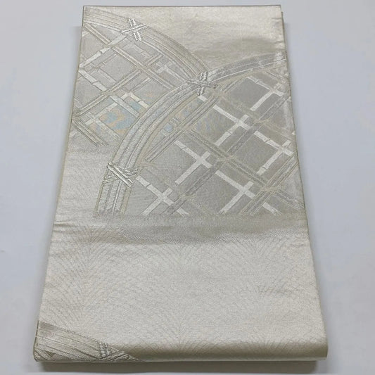 6894# Japanese Vintage Fukuro Obi Belt Kimono Fabric Silk Traditional Silver
