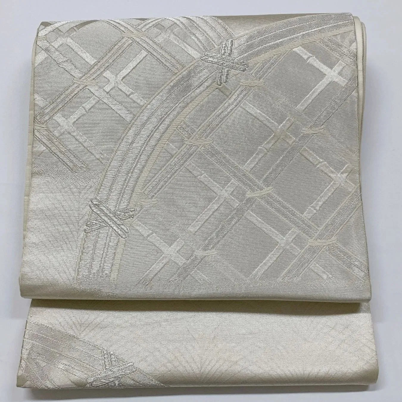 6894# Japanese Vintage Fukuro Obi Belt Kimono Fabric Silk Traditional Silver