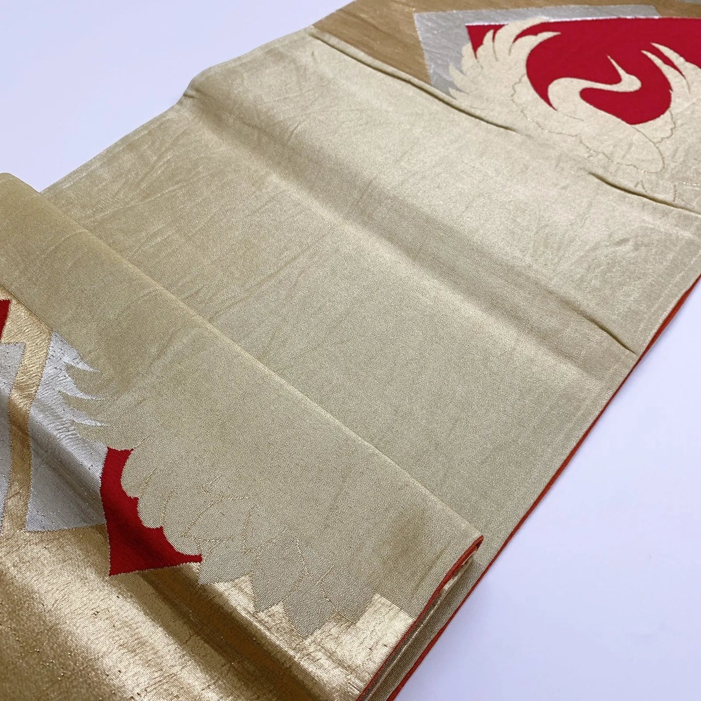 6905# Japanese Vintage Fukuro Obi Belt Kimono Fabric Silk Traditional Gold