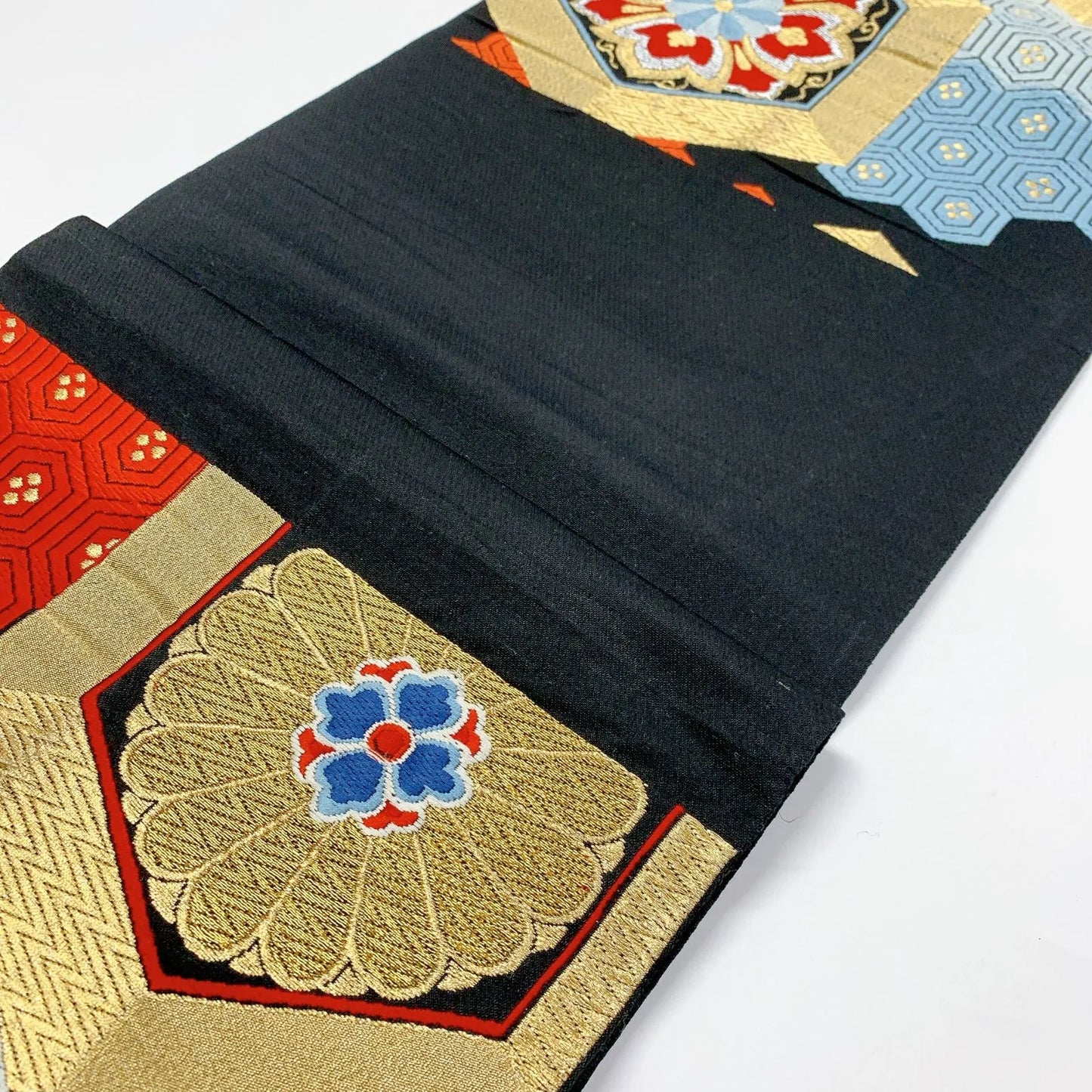 6907# Japanese Vintage Fukuro Obi Belt Kimono Fabric Silk Traditional Black