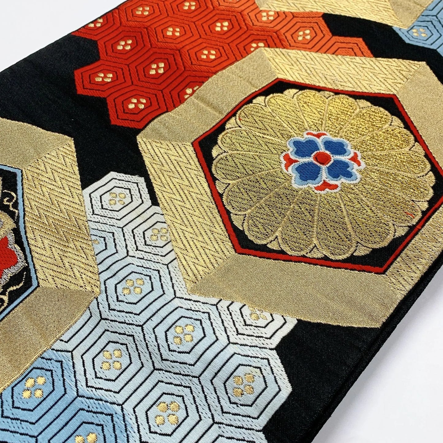 6907# Japanese Vintage Fukuro Obi Belt Kimono Fabric Silk Traditional Black