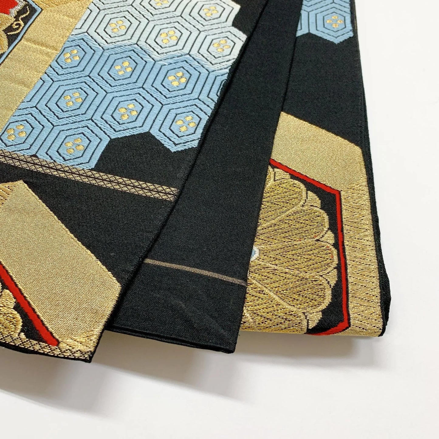 6907# Japanese Vintage Fukuro Obi Belt Kimono Fabric Silk Traditional Black