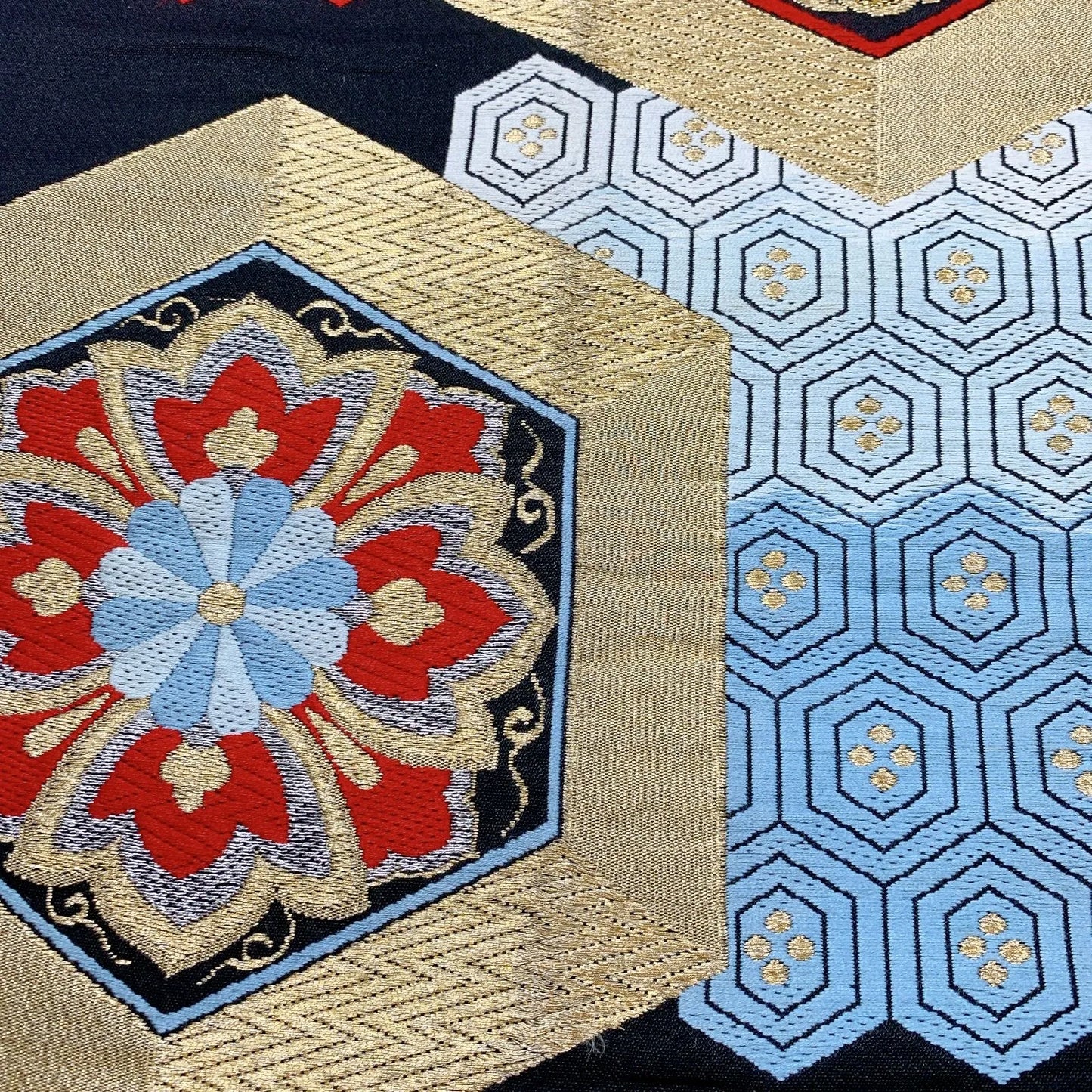 6907# Japanese Vintage Fukuro Obi Belt Kimono Fabric Silk Traditional Black