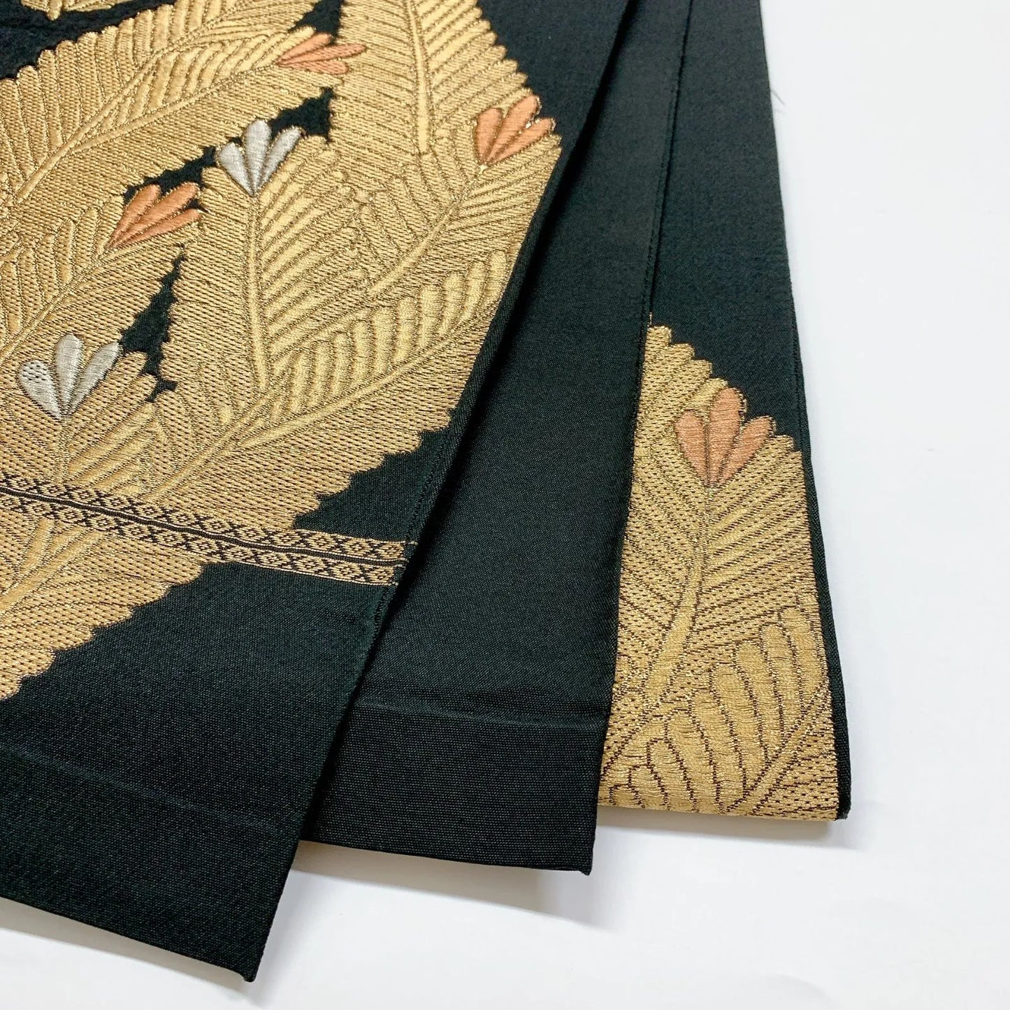6914# Japanese Vintage Fukuro Obi Belt Kimono Fabric Silk Traditional Black