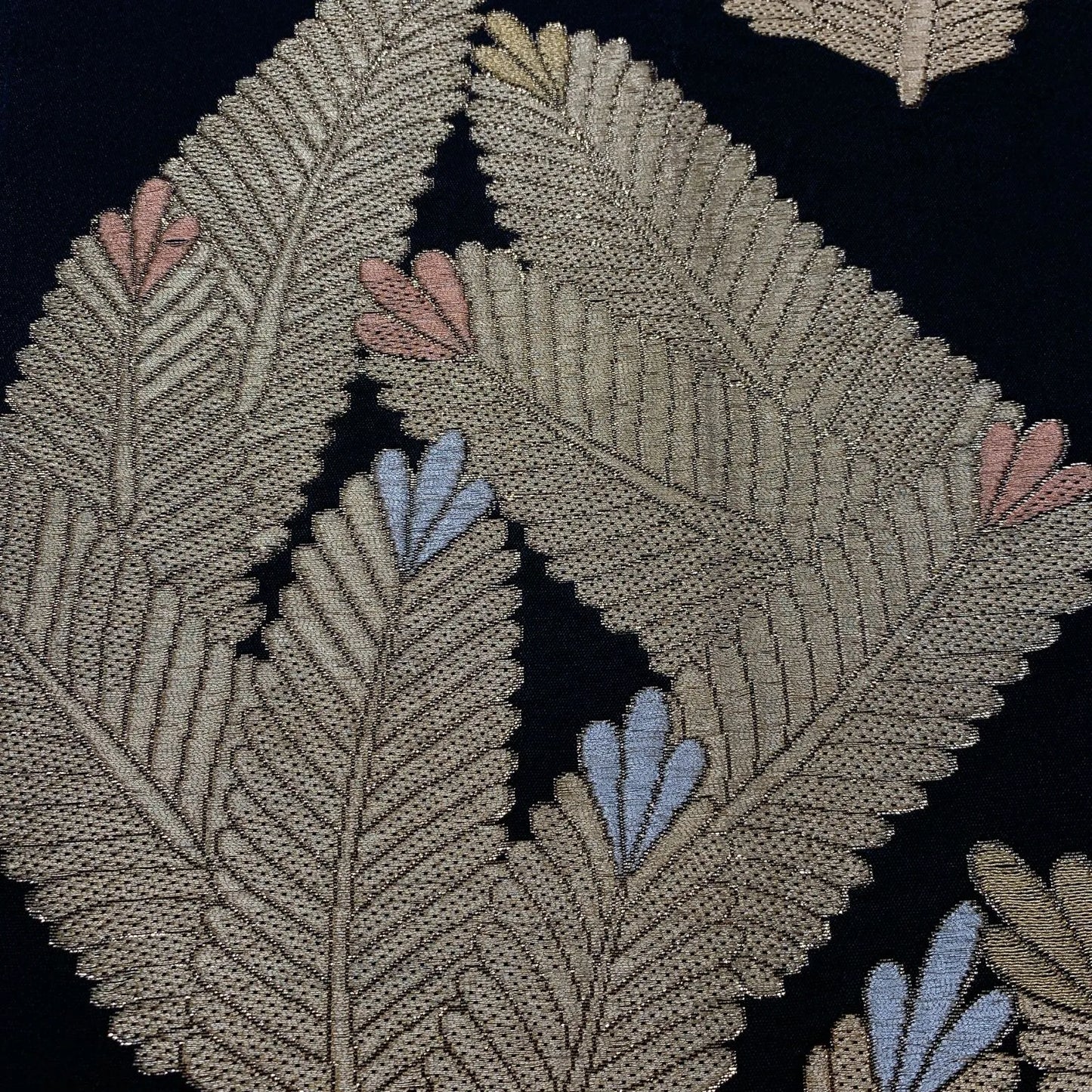 6914# Japanese Vintage Fukuro Obi Belt Kimono Fabric Silk Traditional Black