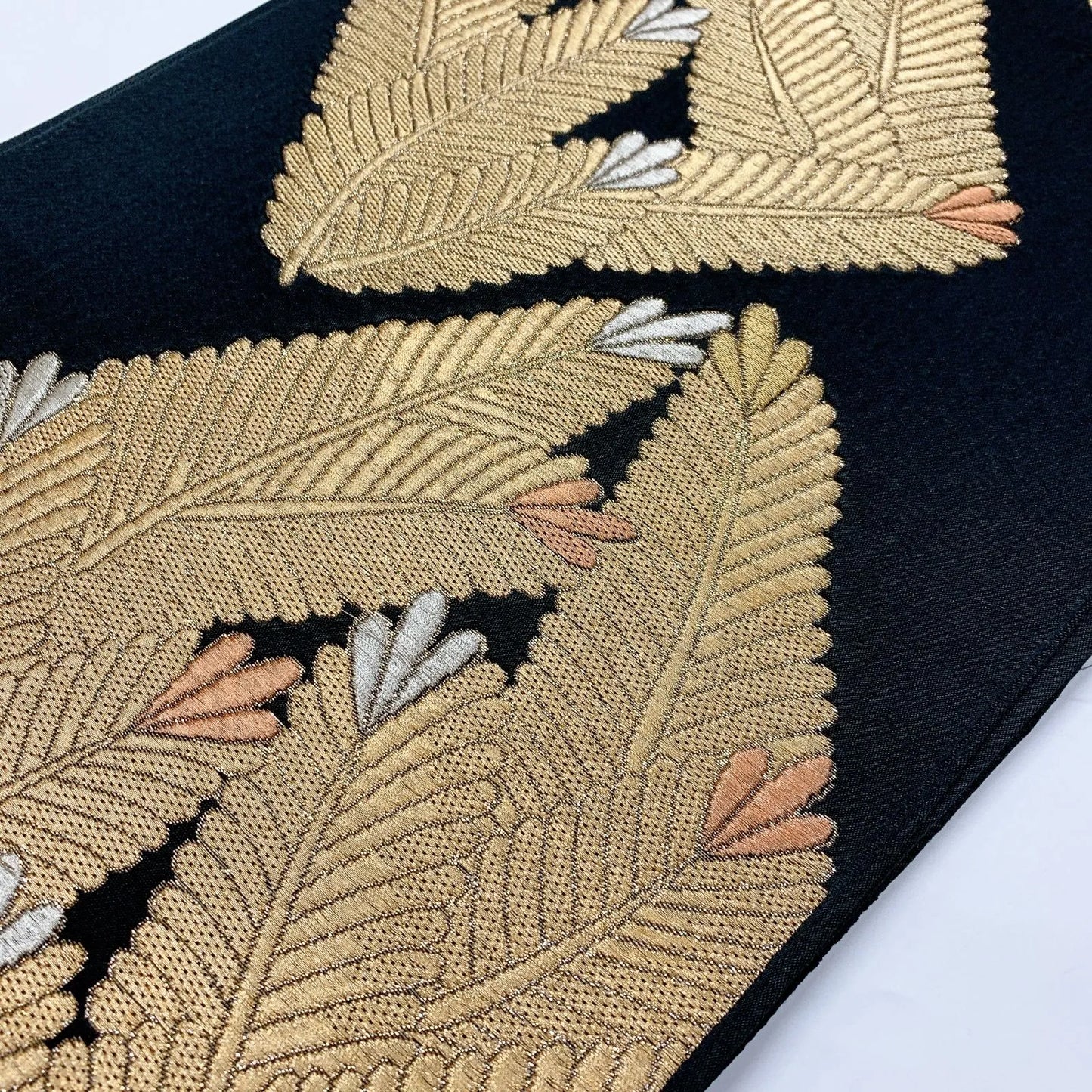 6914# Japanese Vintage Fukuro Obi Belt Kimono Fabric Silk Traditional Black