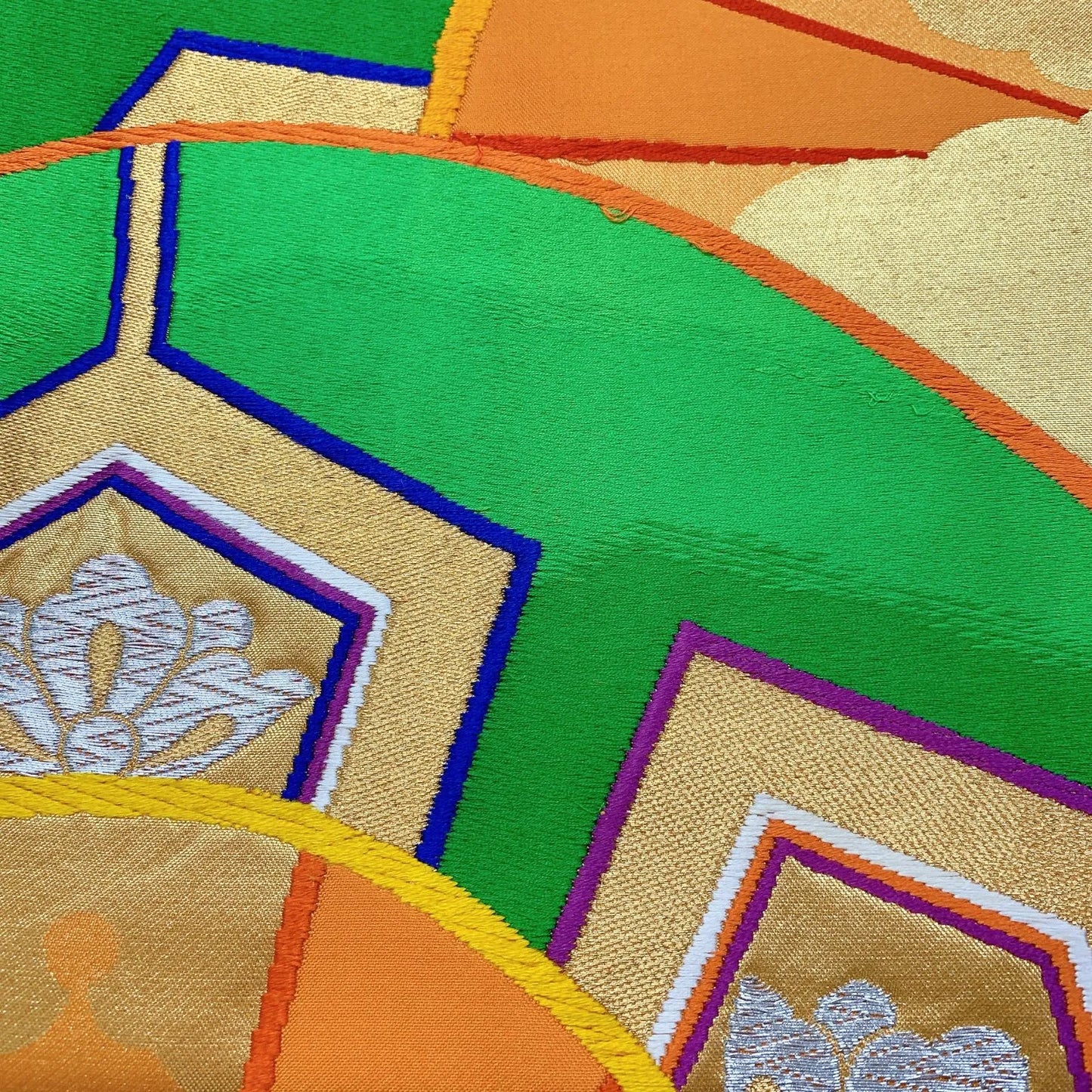 6918# Japanese Vintage Fukuro Obi Belt Kimono Fabric Silk Traditional Embroidery