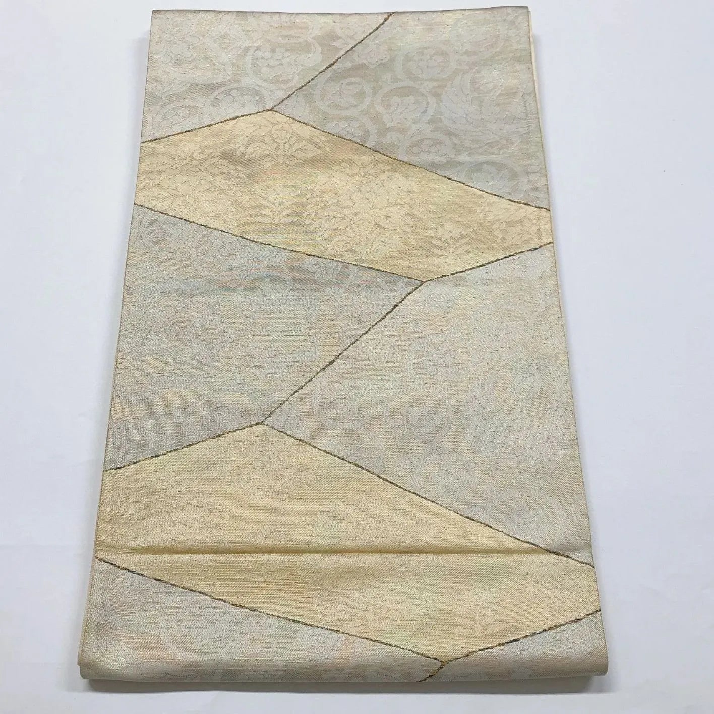 6900# Japanese Vintage Fukuro Obi Belt Kimono Fabric Silk Traditional Silver