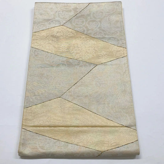 6900# Japanese Vintage Fukuro Obi Belt Kimono Fabric Silk Traditional Silver