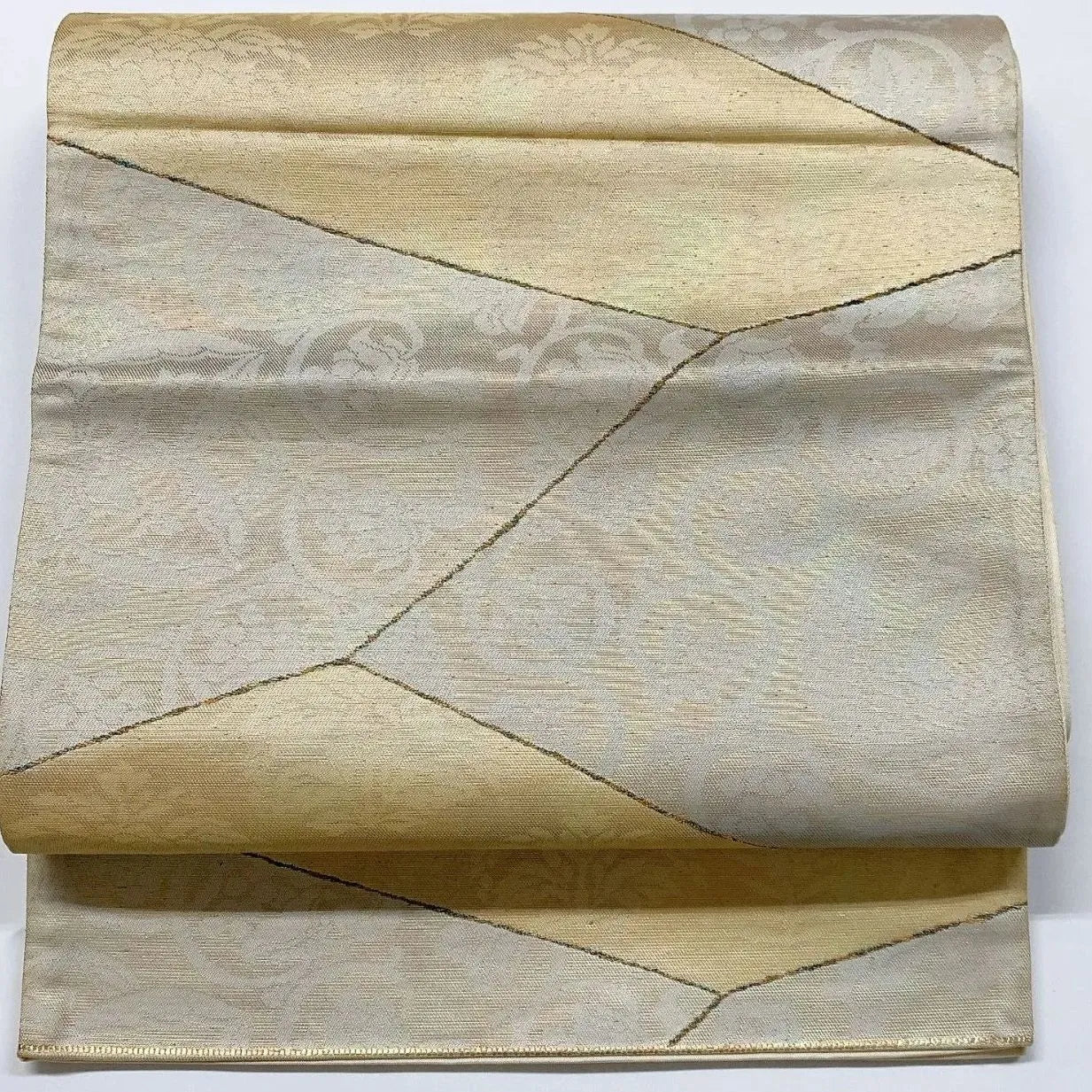 6900# Japanese Vintage Fukuro Obi Belt Kimono Fabric Silk Traditional Silver