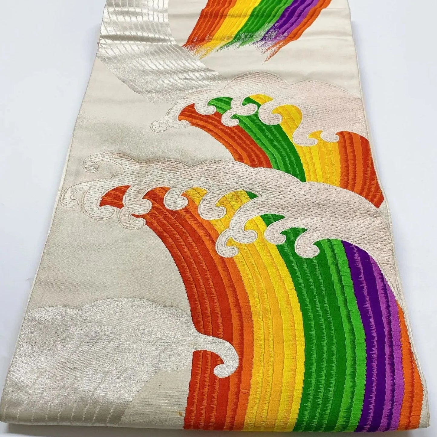 6904# Japanese Vintage Fukuro Obi Belt Kimono Fabric Silk Traditional Embroidery