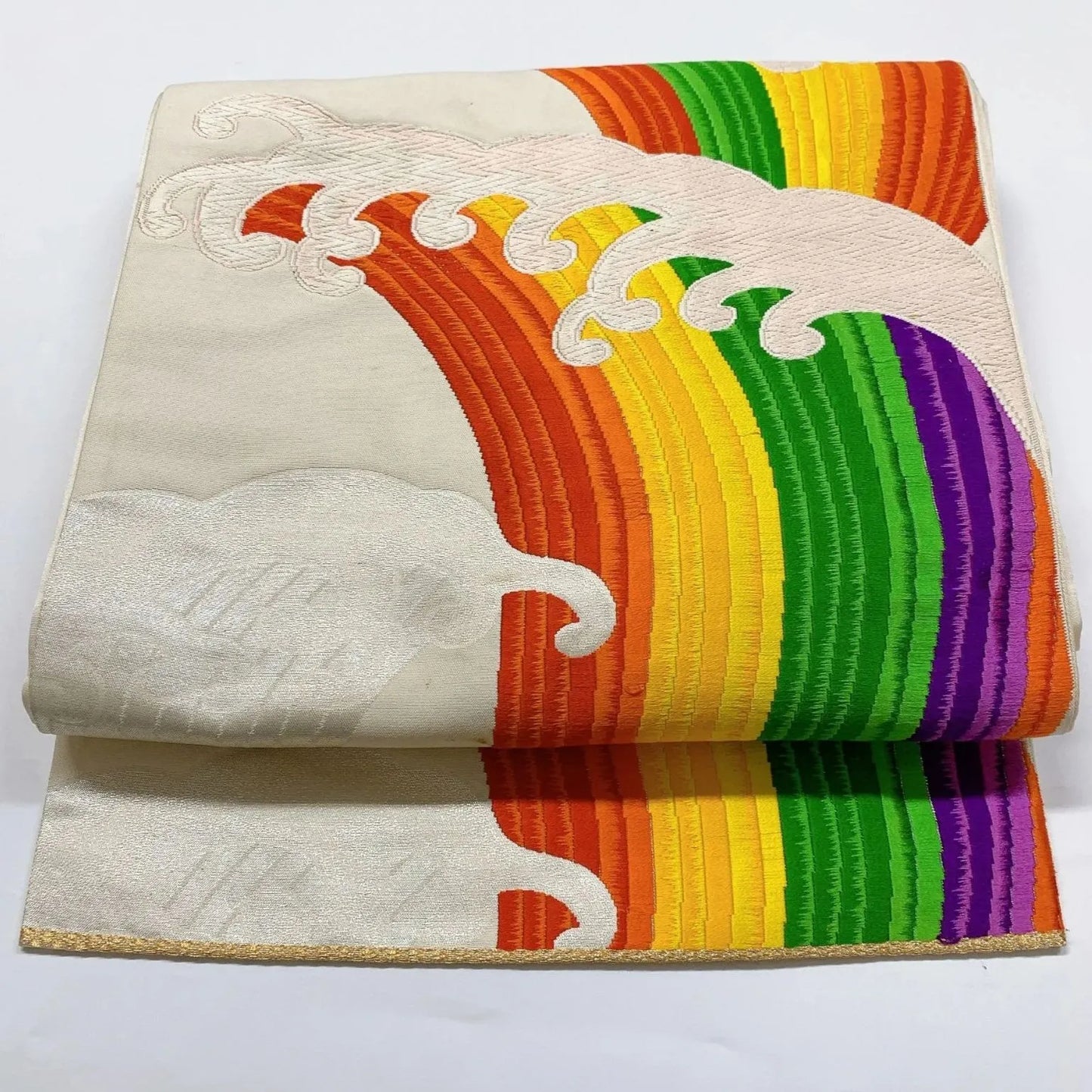 6904# Japanese Vintage Fukuro Obi Belt Kimono Fabric Silk Traditional Embroidery