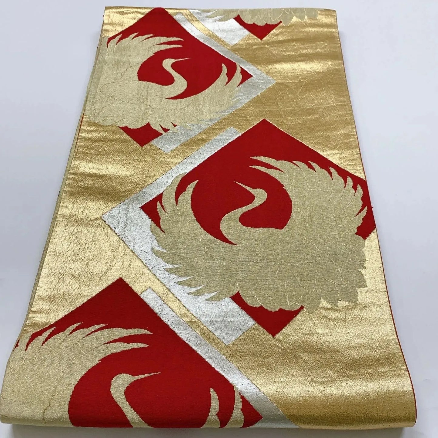6905# Japanese Vintage Fukuro Obi Belt Kimono Fabric Silk Traditional Gold
