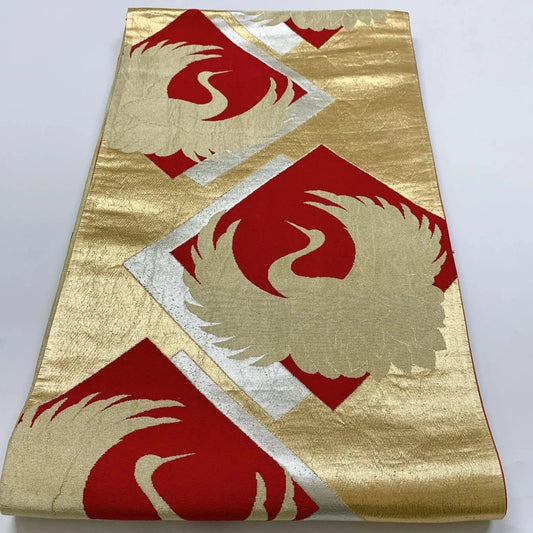 6905# Japanese Vintage Fukuro Obi Belt Kimono Fabric Silk Traditional Gold