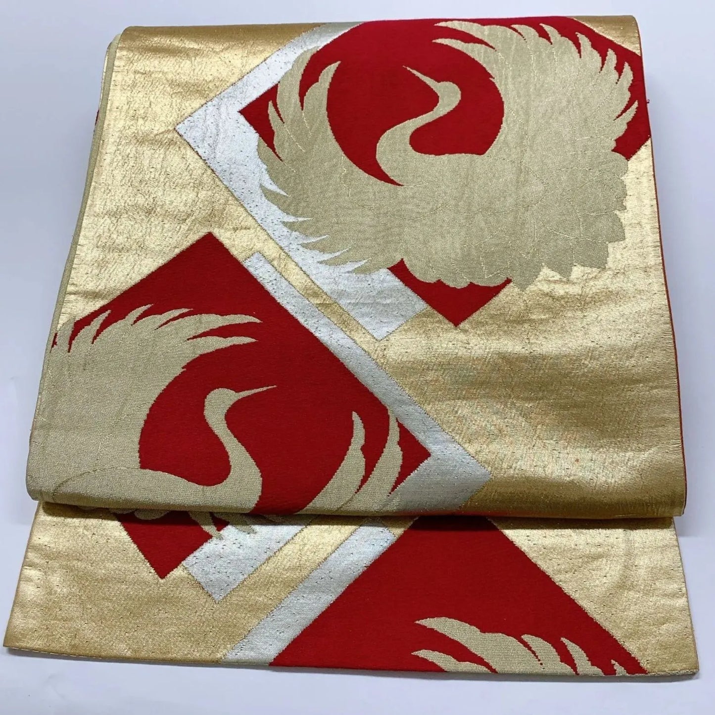 6905# Japanese Vintage Fukuro Obi Belt Kimono Fabric Silk Traditional Gold