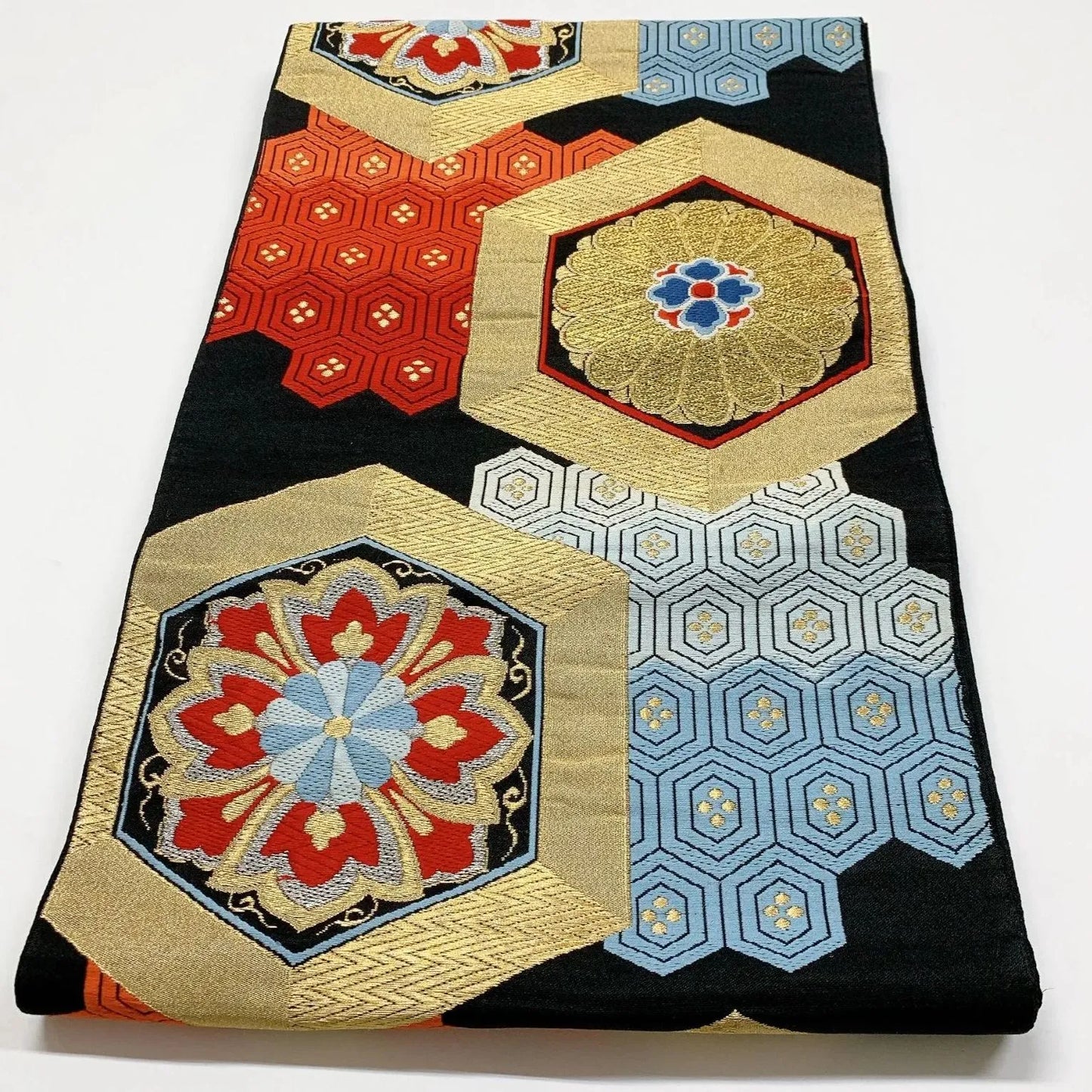 6907# Japanese Vintage Fukuro Obi Belt Kimono Fabric Silk Traditional Black