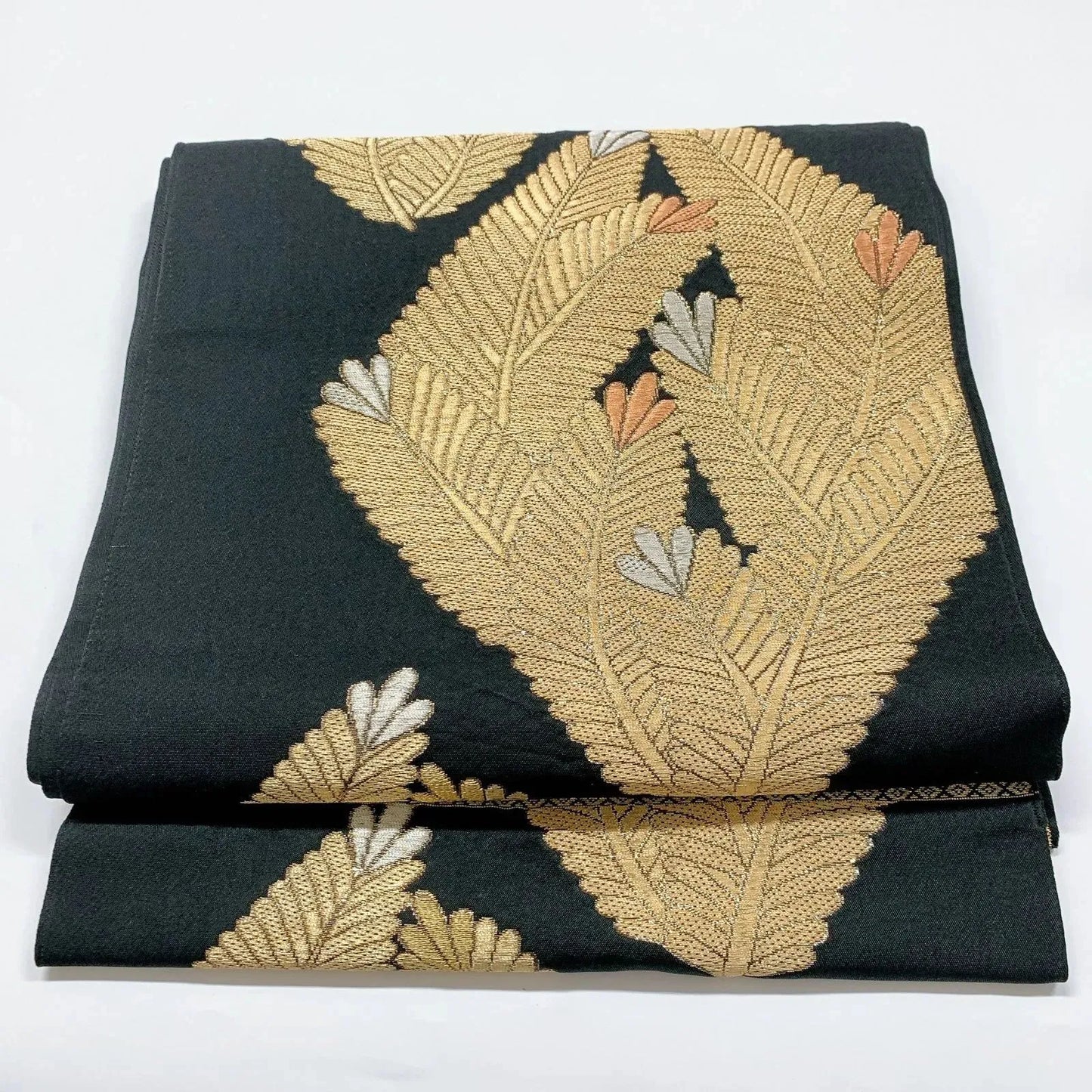 6914# Japanese Vintage Fukuro Obi Belt Kimono Fabric Silk Traditional Black