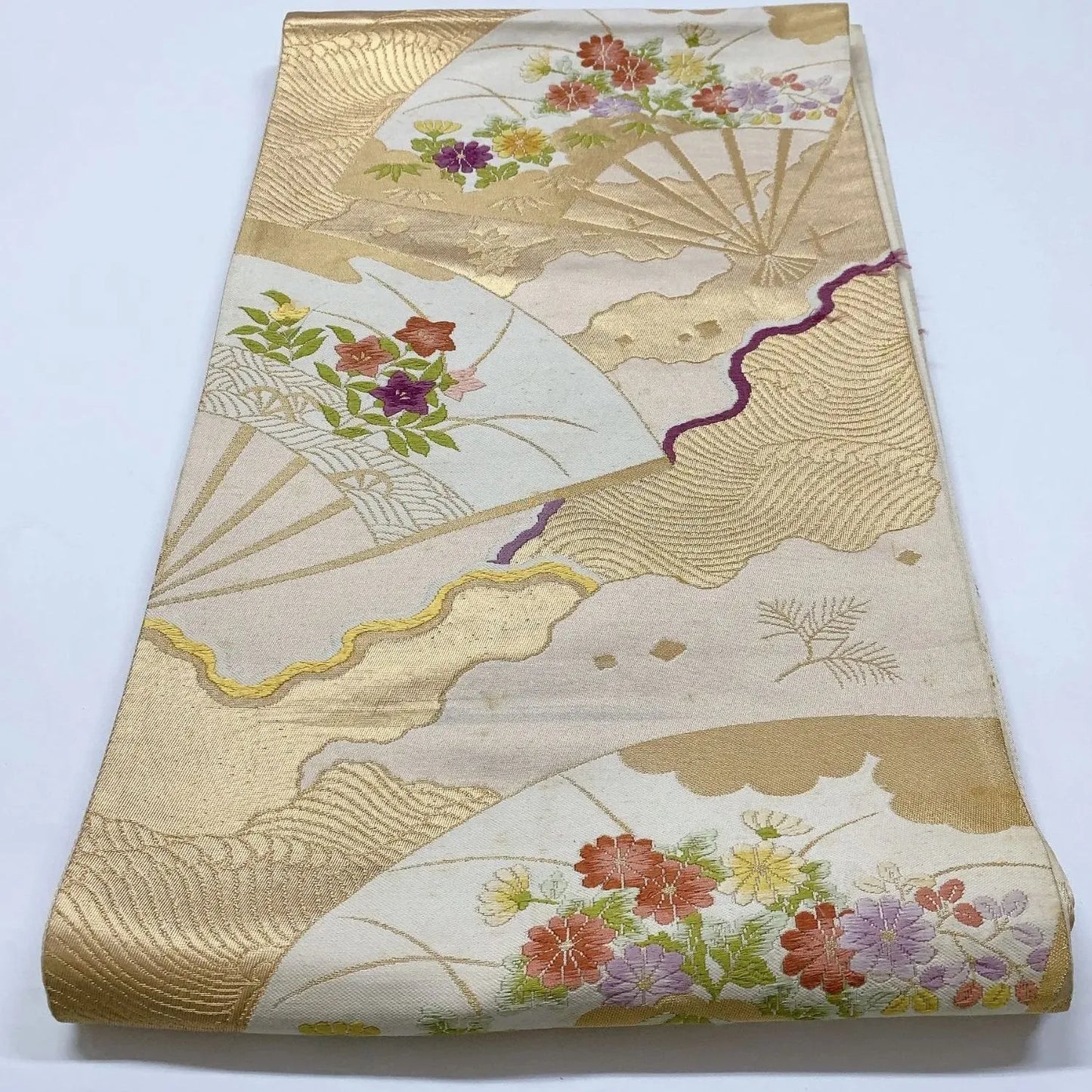 6916# Japanese Vintage Fukuro Obi Belt Kimono Fabric Silk Traditional Untailored