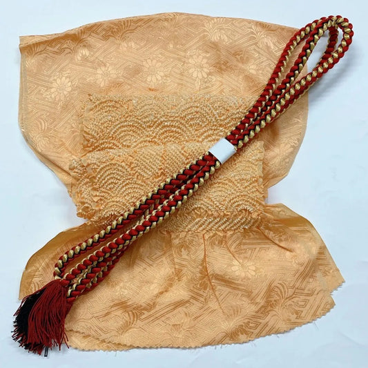 6947# Japanese Kimono Accessory Obiage and Obijime 2-piece Set Silk Shibori