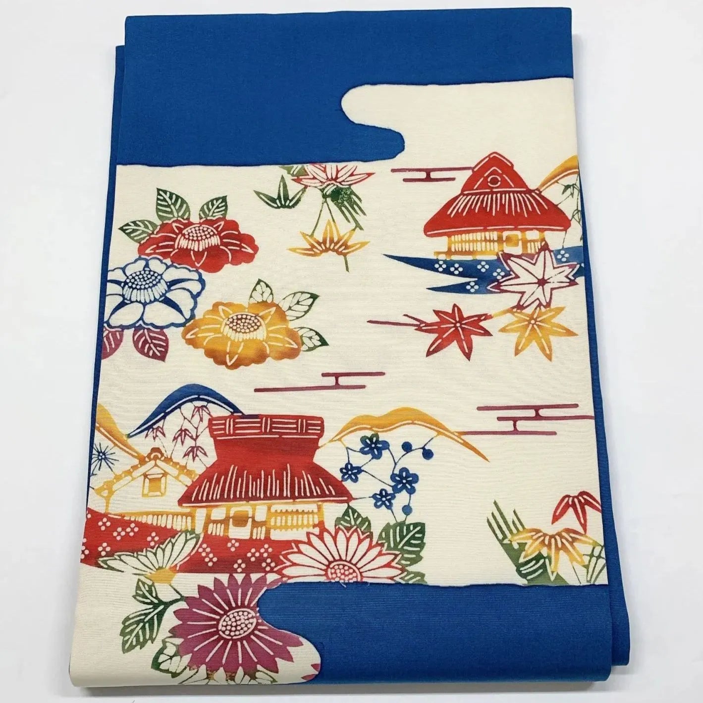 6968# Japanese Vintage Nagoya Obi Belt Kimono Fabric Silk Traditional Blue