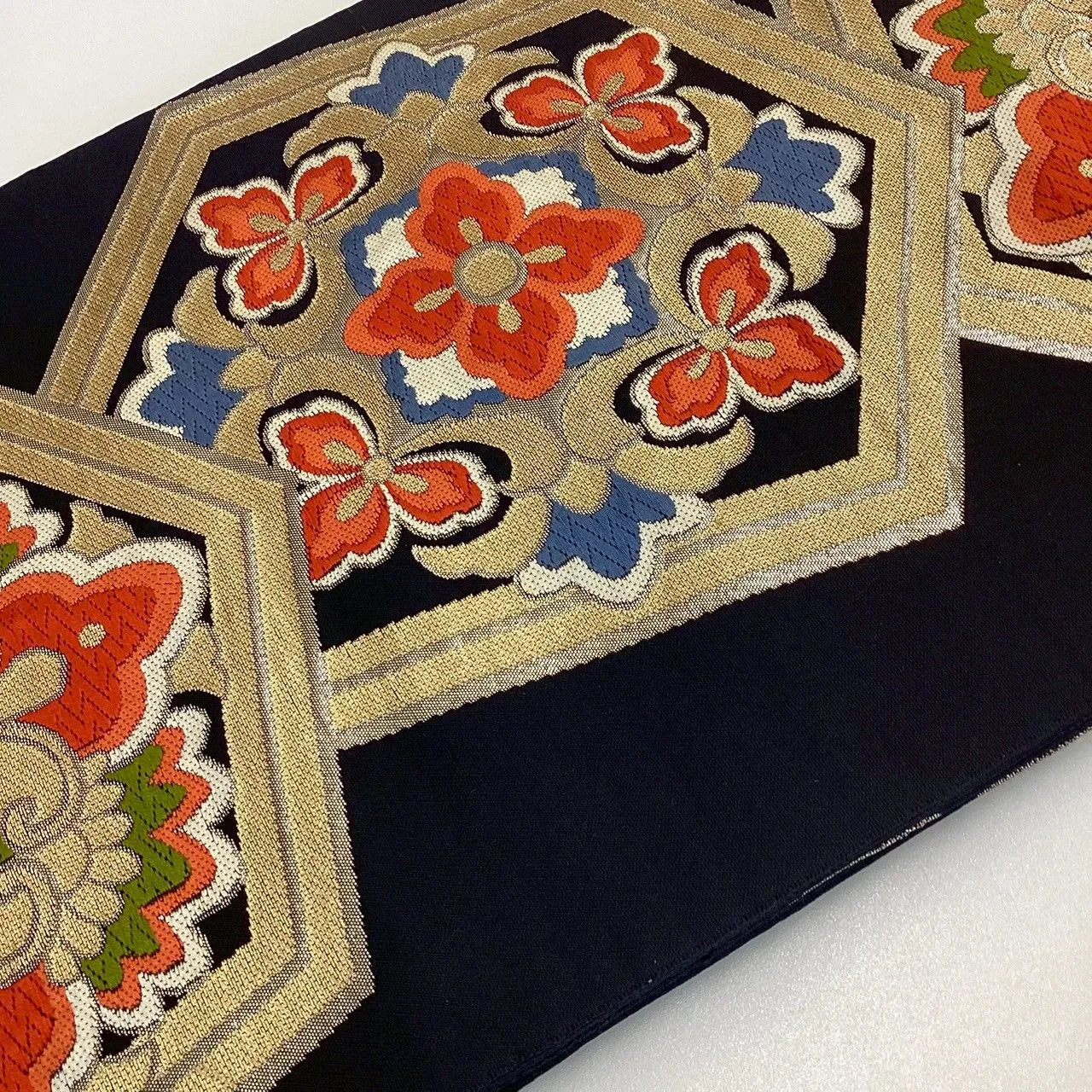 6977# Japanese Vintage Fukuro Obi Belt Kimono Fabric Silk Traditional Black