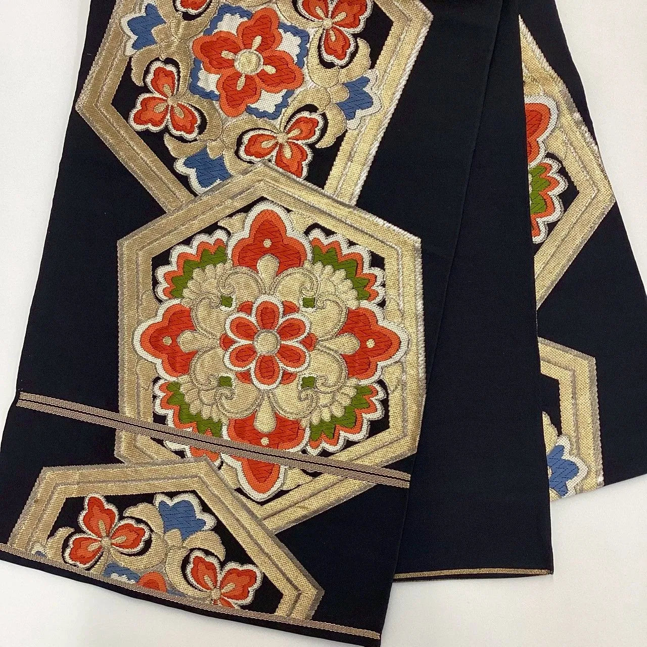 6977# Japanese Vintage Fukuro Obi Belt Kimono Fabric Silk Traditional Black