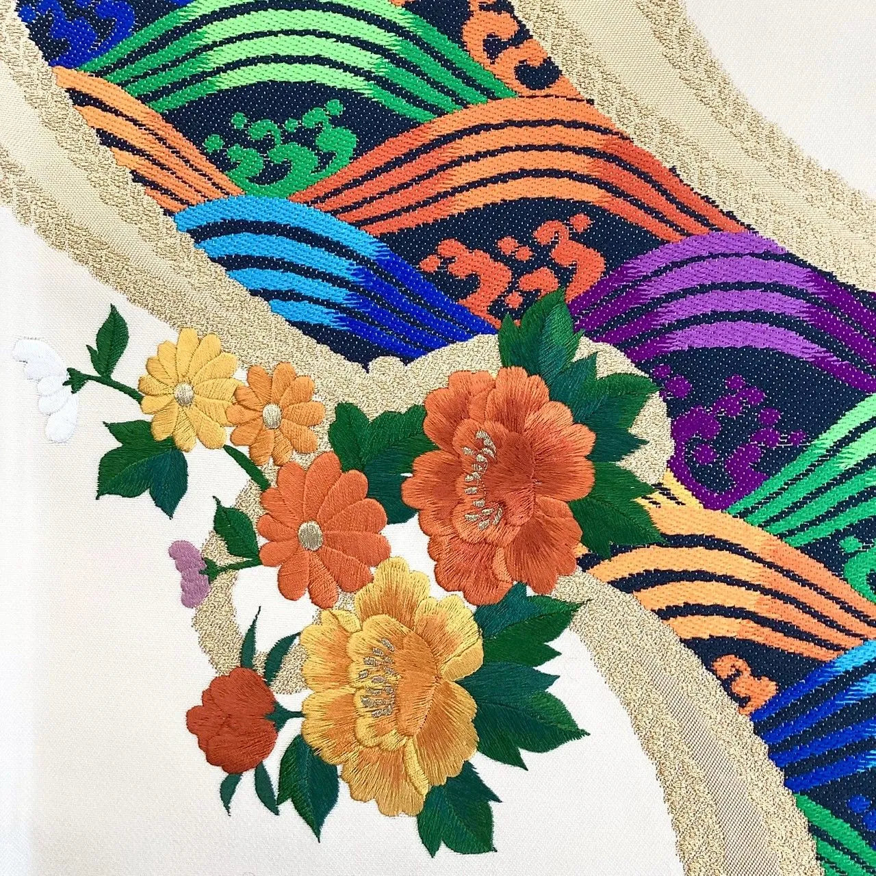 6983# Japanese Vintage Fukuro Obi Belt Kimono Fabric Silk Traditional Embroidery