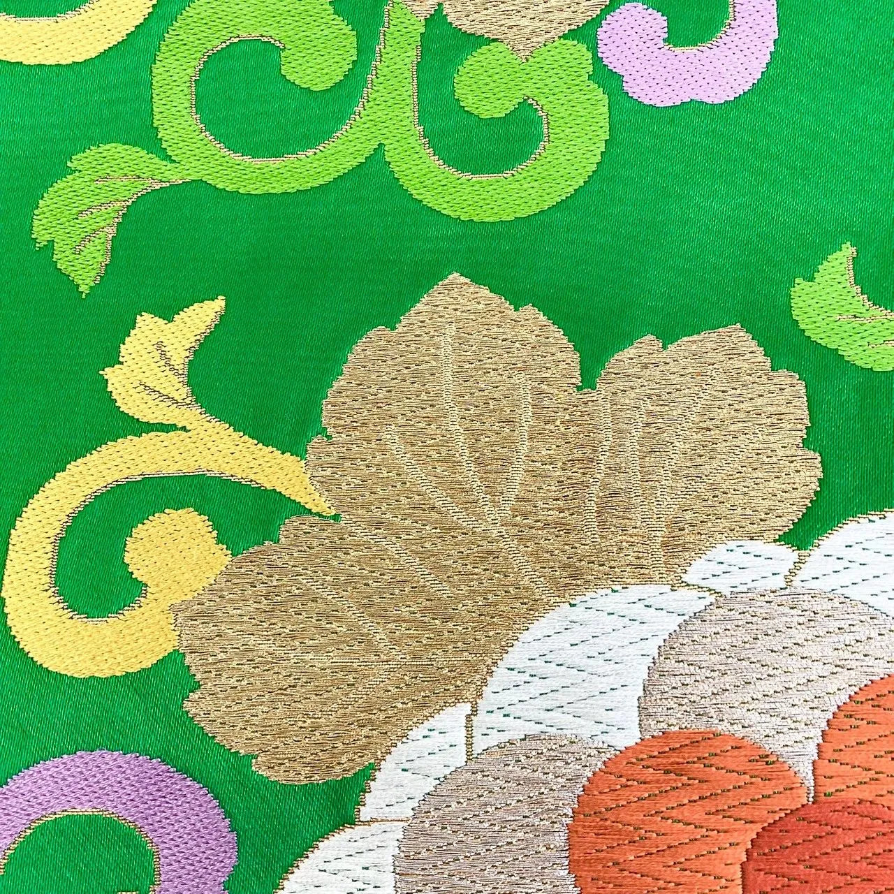 6985# Japanese Vintage Fukuro Obi Belt Kimono Fabric Silk Traditional Embroidery