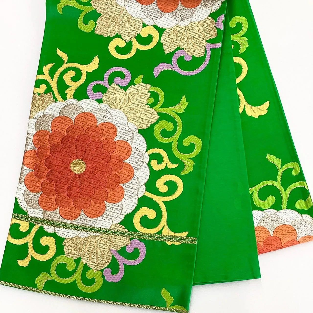 6985# Japanese Vintage Fukuro Obi Belt Kimono Fabric Silk Traditional Embroidery