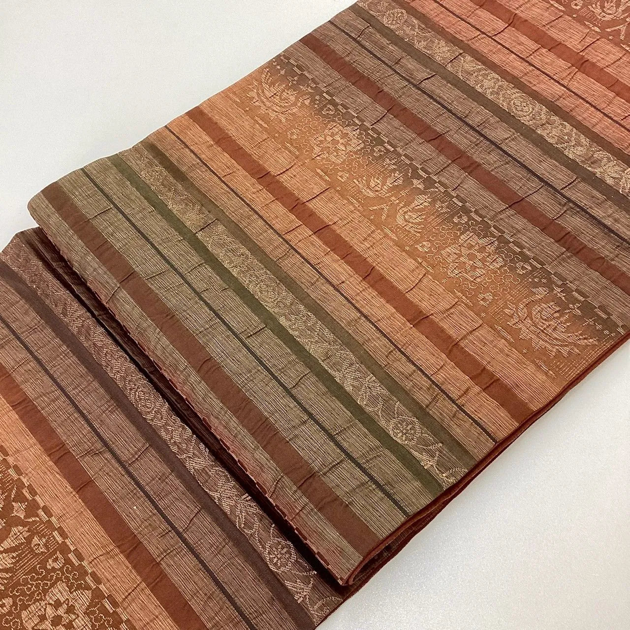 6989# Japanese Vintage Fukuro Obi Belt Kimono Fabric Silk All-over pattern　