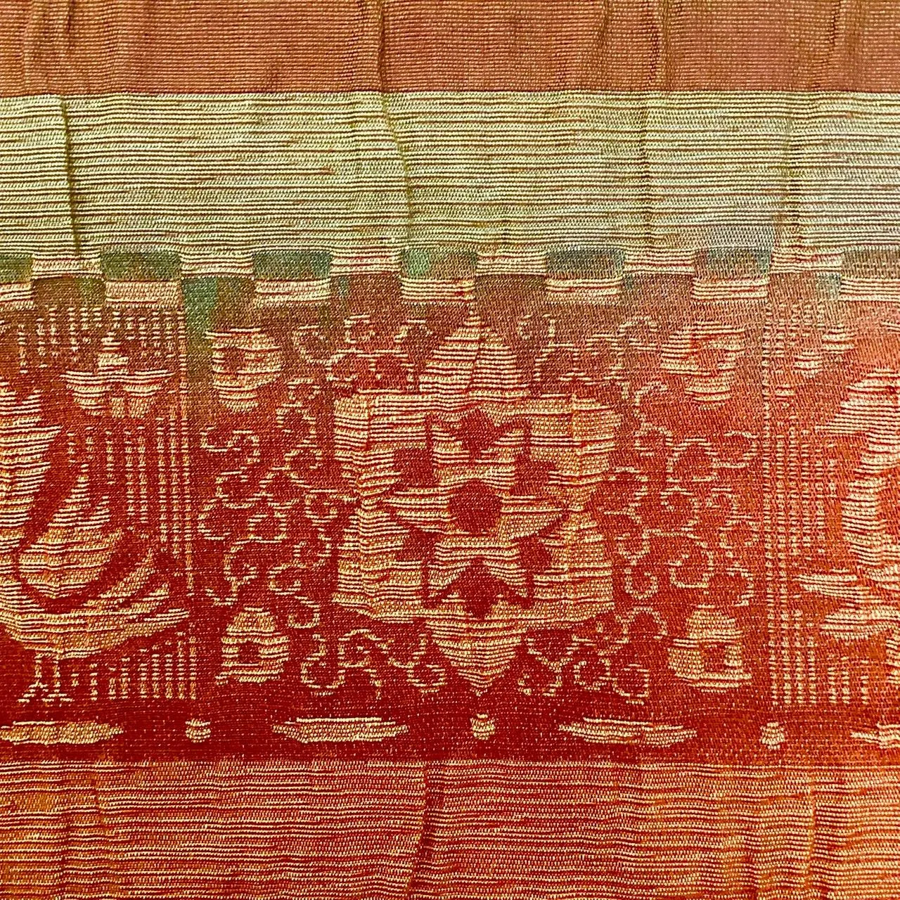 6989# Japanese Vintage Fukuro Obi Belt Kimono Fabric Silk All-over pattern　