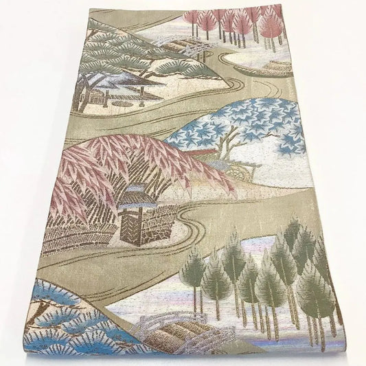 6974# Japanese Vintage Fukuro Obi Belt Kimono Fabric Silk Traditional Untailored