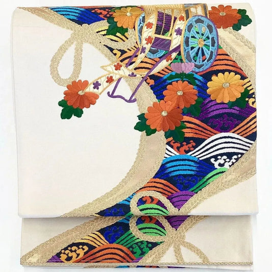 6983# Japanese Vintage Fukuro Obi Belt Kimono Fabric Silk Traditional Embroidery